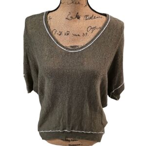 Michael Stars Olive Green Dolman Sleeve Knit Sweater V-Neck White Trim Size S